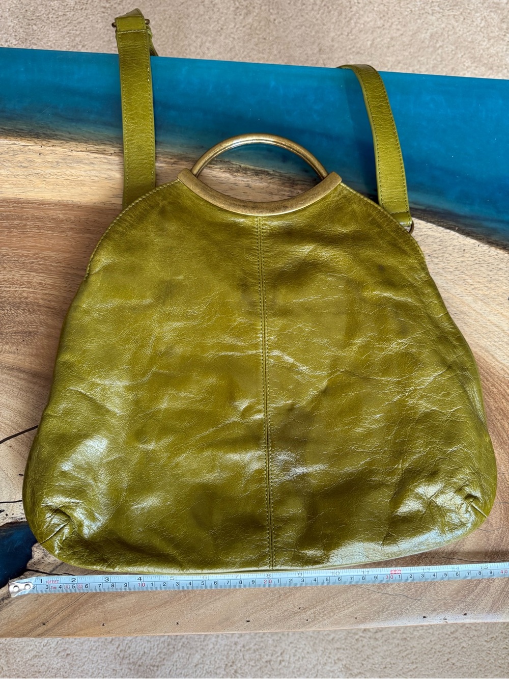 HOBO Olive Green Leather Bag with Brass Top Handle - Picture 11 of 14
